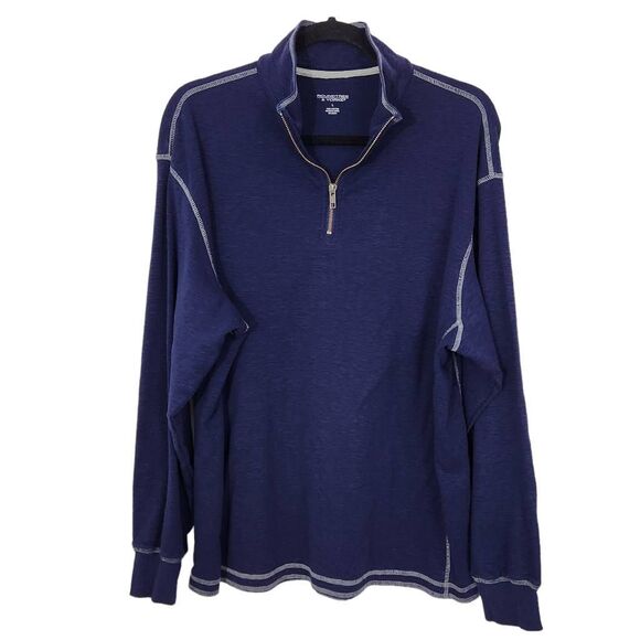 Roundtree & Yorke Navy Quarter-Zip Pullover Size Large Preppy Navy Knit Pullover - Picture 1 of 5